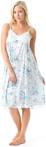 Casual Nights Women's Floral Satin Lace Camisole Nightgown - Blue - Medium