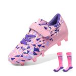 DREAM PAIRS Boys Girls Soccer Cleats Youth Kid Football Shoes,Size 5 Big Kid,Pink/Purple,SDSO2307K-ACC-1