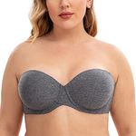 MELENECA Women's Push Up Strapless Bras for Bigger Bust Underwire with Clear Strap Grey Heather 32DD