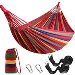 Anyoo Cotton Hammock Comfortable Fabric with Tree-friendly Straps, Durable Portable Hammock with Travel Bag, Perfect for Garden Camping Outdoor/Indoor Patio Balcony Backyard Red