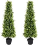 Binnny Flower 4ft Topiary Trees Artificial Outdoor Set of 2 Pack, 48 Inch Faux Boxwood Plants UV Resistant Fake Evergreen Bushes and Shrubs for Front Porch Patio Outside Planter Decor 4 Foot