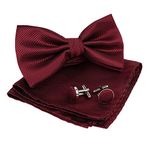 DealFry Men's Fashion Microfiber Butterfly Shape Bow Tie Set with Pocket Square & Cufflinks in Adjustable Size (Black) (Wine)