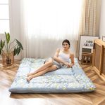 Little Floal Japanese Futon Floor Mattress, Bed Mattress Topper Portable Thick Sleeping Pad Floor Bed Roll Up Camping Mattress Folding Couch Bed Mattress Pad for Guest Room, Queen Size