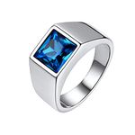 Bestyle Stainless Steel Square 8mm*8mm Blue Topaz Sapphire Ring for Men-Black Gemstone Signet Pinky Ring-Solid Chunky Thick Men Band Ring Simple Ring Stackable, Size 10