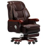 Kinnls Jones Massage Office Chair,Big and Tall Office Chair 400lbs, Fully Reclining Genuine Leather Managerial Executive Home Office Desk Chairs Adjustable Back and Footrest (Massage Chair-Coffee)