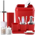 Dark Red Bathroom Accessory Set, 9-Piece Burgundy Bathroom Set with Trash Can, Toothbrush Holder, Toothbrush Cup, Soap Dispenser, Soap Dish, Toilet Brush Holder, 2 Qtip Holder Dispensers and Tray