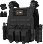 HUNTIT Tactical Vest Fully Adjustable Tactical Molle Vest Quick Release Airsoft Vest Weighted Vest with Utility Pouch (Black)