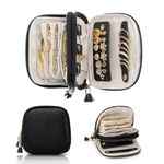 VLANDO Travel Jewelry Case,2-Layer Leather Jewelry Pouch Bags with Zipper,Portable Jewelry Bag for Rings Earrings Necklaces Bracelets,Expand and Upgrade, Gift for Women Girls,Black