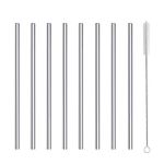 Cocktail Straws Short Small Mini Straw Reusable Metal Stainless Steel Bar Drinking Straws Set with Cleaner Brush for Cocktails Rock Gin Glass Coffee Wine Mason Jar Tumblers Fruit Juice, Silver 8 Pcs