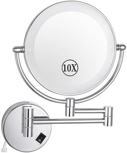 Wall Mounted Lighted Makeup Mirror, 8" LED Double Sided 1X/10X Magnifying Vanity Mirror, 360° Swivel Bathroom Shaving Mirror,Chrome,Hardwired