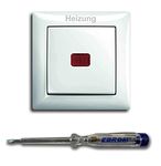 BUSCH JÄGER Heating Emergency Switch 2-Pin Heating Emergency Switch Lettering: Heating - Rocker Control Switch Lighting, Red Dome, Balance SI Alpine White Emergency Switch Including EBROM Phase Tester