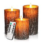 cimetech Flameless Candles Flickering Pine Bark Effect, Battery Operated Candle Lighting Pillar Fake Candles, Led Candles with Remote for Table Home Ramadan Decoration Gifts (Pine Bark)