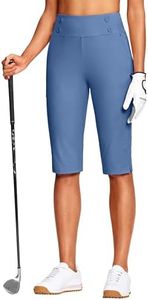 ISEEGZ 15" Capri Pants for Women High Waist Stretch Women's Golf Capris for Summer with Pockets Work Casual Blue
