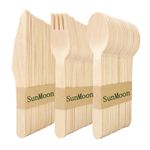 150 Pack Disposable Wooden Cutlery Set, Eco Friendly 50 Spoons 50 Forks 50 Knives, Plastic Free Packaging, Substitute for Plastic Cutlery and Bamboo Cutlery, Disposable Cutlery for Parties, Travell