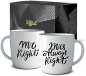 Triple Gifffted Mr Right and Mrs Always Right Coffee Mugs Gifts for Couple, Engagement Anniversary Day Wedding, Women, Couples, Marriage, Christmas, Newlywed, Mom, Dad, Parents, His and Hers Gift Set