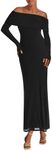 PRETTYGARDEN Women's Off The Shoulder Bodycon Maxi Dress Long Sleeve Mesh Elegant Party Formal Wedding Guest Dresses(Black,Large)