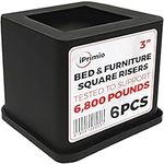 iPrimio Bed and Furniture Square Risers - 3 INCH Rise Size - Wont Crack & Scratch Floors - Heavy Duty Rubber Bottom - Patent Pending - Great for Wood and Carpet Surface (Black, 6)