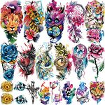 77 Sheets Watercolor Temporary Tattoo, 17 Sheets Half Arm Butterfly Flower Lion Wolf Dream Catcher Fake Tattoos for Men Women, 60 Sheets Small Tattoo Waterproof Realistic Tattoo for Adults Kids Girls