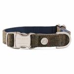 HUGO & HUDSON x HACKETT Tweed Dog Collar Adjustable Metal Buckle, Dark Green Checked Herringbone M