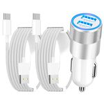 【Apple MFi Certified】 iPhone 15 Fast Car Charger, 4.8A USB Car Charger Fast Charging Cigarette Lighter USB-C Car Charger+2Pack Type-C Charge Cable for iPhone 15 Plus/15 Pro/15 Pro Max/iPad Pro/Air