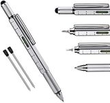Useful Gadgets Business Gift for men, 6 in 1 Sliver tool pen with Ruler, Level gauge, Ballpoint Pen, Stylus and 2 Screw Drivers, Multifunction Tool Pen Fit for Engineers and Technicians in Gift Box