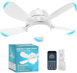 Socket Fan Light, Socket Fan, Socket Fan Light with Remote,Small Ceiling Fans with Lights,Screw in Ceiling Fan in Light Socket for Bedroom, Kitchen, Living Room, Garage (White, 15.8)