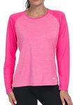 MoFiz Lady's Long Sleeve Sports Top Shirts UPF 50+ Sun Protection Lightweight Athletic Gym Workout T-Shirts for Women Rose red Size XL