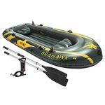 INTEX 68351EP Seahawk 4 Inflatable Boat Set: Includes Deluxe 54in Aluminum Oars and High-Output Pump – SuperStrong PVC – Fishing Rod Holders – 4-Person – 1050lb Weight Capacity