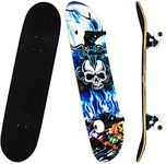 Skateboards Pro 31 inches Complete Double Kick Deck Concave Cruiser Trick Skateboard 8-Layer Maple Skate Board for Teens, Beginners, Girls,Boys,Kids,Adults (Skull)