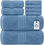 DAN RIVER 100% Ring Spun Cotton 8-Piece Towel Set, Medium Blue, 2 Bath Towels, 2 Hand Towels and 4 Washcloths, 550 GSM - Soft, Absorbent Cotton Towels for Bathroom, Spa, and Gym