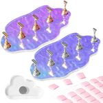 Corconess Press On Nail Stand Set - 2 Pcs Aurora Arcrylic Nail Holder for Painting Nails With A Mini Clear Nail Stand Base, Two Color Metal Nail Holders,Reusable Sticky Putty For Nail Art & Display