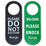 2 Pack Do Not Disturb Sign, Door Hanger Sign, PU Leather Welcome Please Knock Sign, Ideal for Offices, Clinics, Law Firms, Hotels or during Therapy, Massage, Spa, Counseling Sessions (Black+Green)