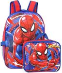 Ruz Spiderman Boys 16 Inch Backpack With Removable Matching Lunch Box Set (Red-Blue)