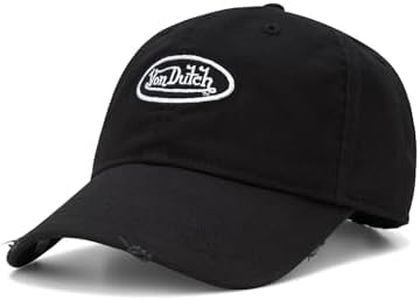 Von Dutch Men's and Women's Classic Cap - Retro Vintage Cotton Curved Brim Hat, Black Distressed with Patched, Size One Size, Black