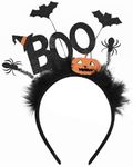 JoviaFesta Halloween Headband BOO Pumpkin Halloween Costume Party Accessories for Girls Pumpkin Spider Web Ghost Bat Witch Hat Natural Feather Hair Hoop Head Bopper (Pumpkin)