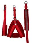 Petshop7 Fur Padded Nylon Dog Harness, Dog Collar & Dog Leash Large (Chest Size - 29-35inch) (Red)