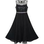 Sunny Fashion LB15 Girls Dress Rhinestone Chiffon Bridesmaid Dance Ball Maxi Gown Age 12 Years Black