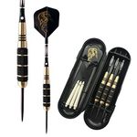 Professional Tournament 24g Steel Tip Darts with Hard Case, Aluminum Shafts and Black Coated Metal Barrels and PET Flights, Needle Tip Darts (Yellow)