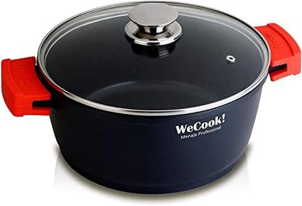 WECOOK! - Cacerola Alta Ecochef Inducción 28cm con Tapa de Cristal, Antiadherente QUANTANIUM Ecológico, sin PFOA, Aluminio Fundido 5mm, Asas Silicona, Apta para Todo Tipo de Cocinas, Tamaño 28cm.