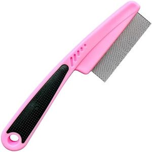 LLTGMV Flea Comb with Rubber Handle, Flea and Tick Comb for Dogs & Cats, Dog Comb for Grooming - Pink