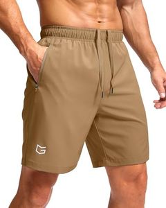 G Gradual Men's Athletic Running Shorts with Zipper Pockets Quick Dry 7"/ 5"/ 9" Workout Gym Shorts for Basketball Hiking(Dark Khaki,7M)