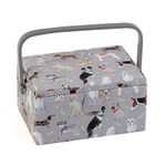 Hobby Gift Exclusive Medium Sewing Craft Hobby Storage Box, Accessories Tray Pin Cushion Pocket PVC Handle 18.5 x 25.5 x 14.5cm, Grey Dogs, Graue Hunde