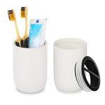 Fvstar Toothbrush Holders for Bathrooms,Ceramic Toothbrush and Toothpaste Holder Set,Black Bathroom Tumbler Cups Reusable Toothbrush Mouthwash Cup,Bathroom Counter Organizer with 2 Slot,Matte White