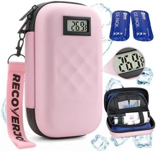 RecoverJoy TSA Approved Insulin Cooler Travel Case Diabetic Medication Bag With Thermometer Temperature Display Medication Diabetic Cooler Travel Medicine Organizer Bag for women & 2 Ice Pack-Pink