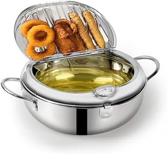 Deep Fryer Pot, 304 Stainless Steel Frying Pot with Temperature Control, Lid and Oil Drip Drainer Rack for Kitchen French Fries, Chicken Large Size 9.4 Inch/3.4 L Father's Day Gift