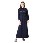 Glossia Fashion Dark Blue Solid Embroidered Warm Fleece Fabric Women Maxi Woolen Nighty/Night Gown(Free Size; WNTY-D18-NBL)