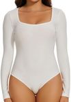 Joyshaper Women Square Neck Top Long Sleeve Bodysuit Tops Slim Fit Blouses Bodysuit Thong Shirt, White, L