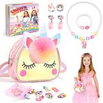 Qukir Unicorn Gifts for Girls, Kids Jewellery Sets for Girls Unicorn Toys for 2 3 4 5 6 Year Old Girls Toys Age 2 3 4 5 6 Year Old Girls Gifts for 2-12 Year Olds Girls Birthday Presents Unicorn Bag