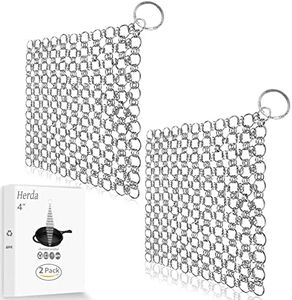 2Pack Cast Iron Scrubber Stainless Steel Chain Mail Scrubber, Cast Iron Cleaner Chainmail Scrubber for Dutch Oven Carbon Steel Wok Grill Pan, Chain Scrubber Cast Iron Cleaning Tool