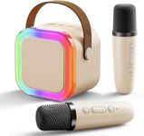 Karaoke Machine for Kids,Portable Bluetooth Speaker with 2 Wireless Microphones, Mini Bluetooth Speaker for Adullts and Kids,Birthday Gifts for Girls Boys Home Party (Beige)